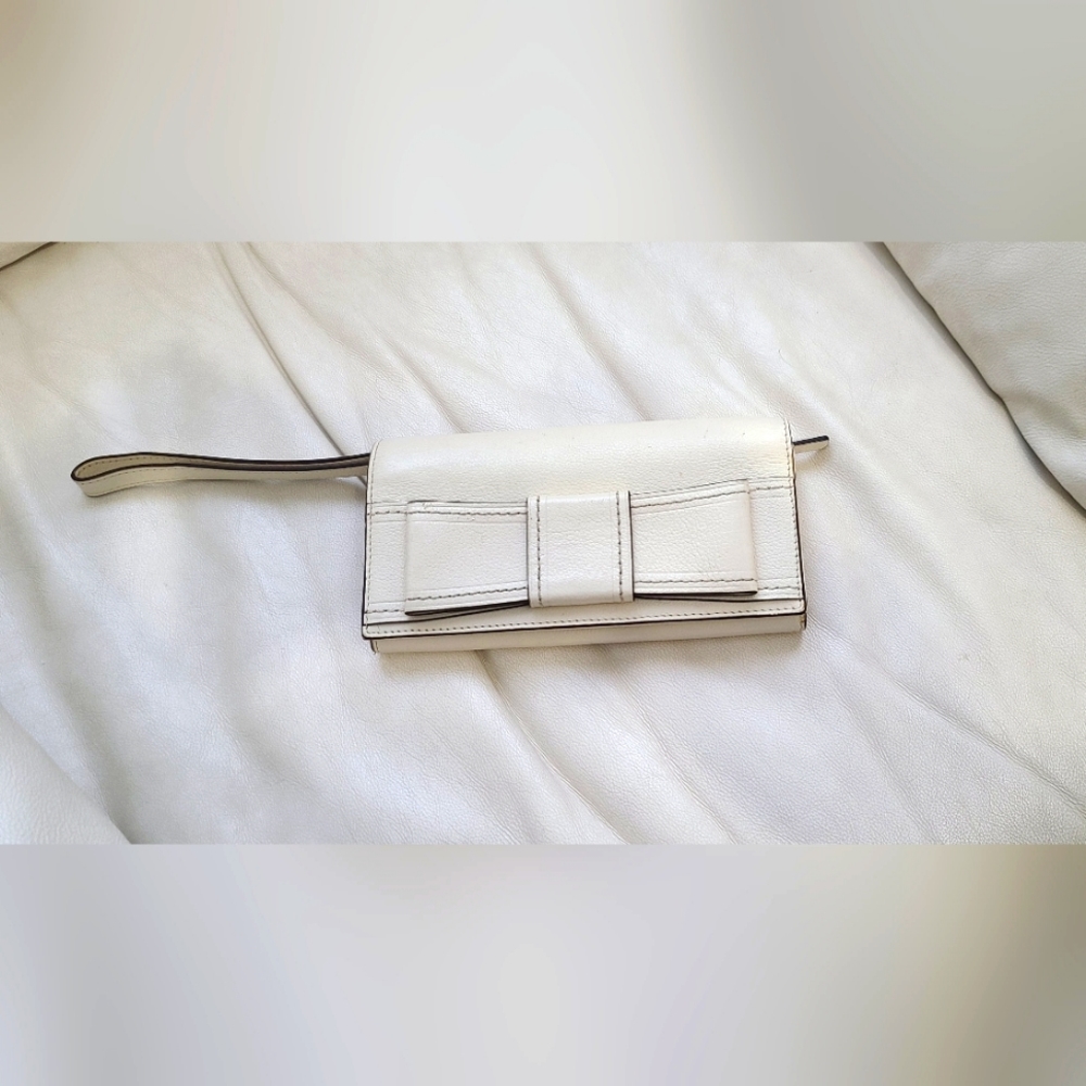 Off White Leather kate spade Bow Clutch